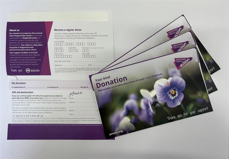 Donation envelopes Pancreatic Cancer Action Shop